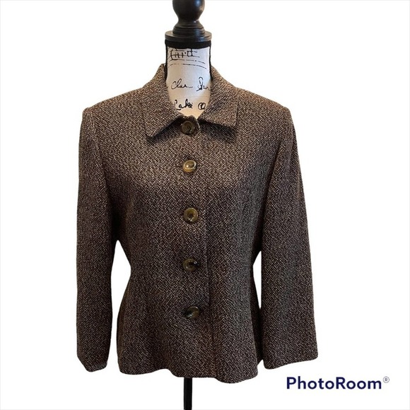 Louben Blazer Jacket Brown Size 10 Tweed business Preppy workwear - Picture 1 of 10
